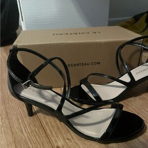Le Chateau Glossy Black Strappy Heels